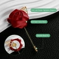 thumbnail image 2 of Uxcell 1-Pack Insignias de Flor para Hombres, Pin de Rosa con Hoja Dorada para Novios en Bodas/Bailes/Fiestas [Rojo Vino], 2 of 7
