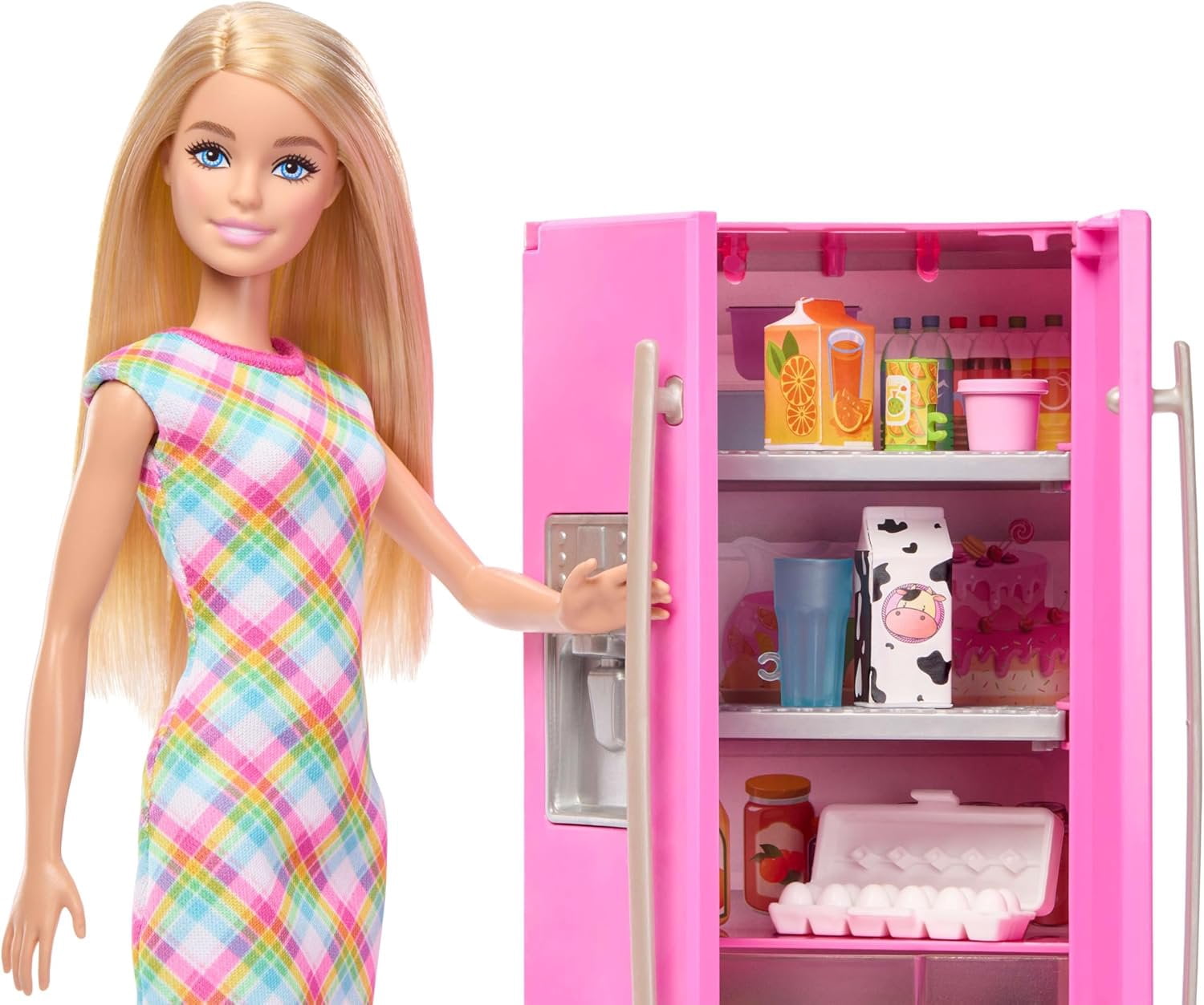 Barbie Doll & Kitchen Playset with Refrigerator & 10 Accessories Including Food Pieces, Plus Sticker Sheet