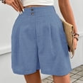 thumbnail image 5 of Cagogo Women's High Waisted Bermuda Shorts with Pockets Casual Regular Fit Solid Summer Beach Party Trousers Stretch Lounge Work, Light Blue L, 5 of 7