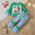 thumbnail image 4 of Ruiwill Girl Outfit Set Outfit Holiday Party Two Piece With Santa Print Top Snowman Pants Festive Flared Sleeves Winter Crew Neck Girl Clothes Green Size 1-2 Years, 4 of 8