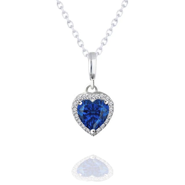 Collar con Colgante de Corazón Eterno JeenMata con Zafiro Azul de 1,5 Quilates Baño de Oro Blanco de 18 K sobre Plata