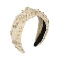 thumbnail image 1 of wonima11 Boho Rainbow Daisy Headband - Pearl Knotted Twist Headpiece for Women & Girls, Beige, Sparkly Crystal Rhinestone, 1 of 1