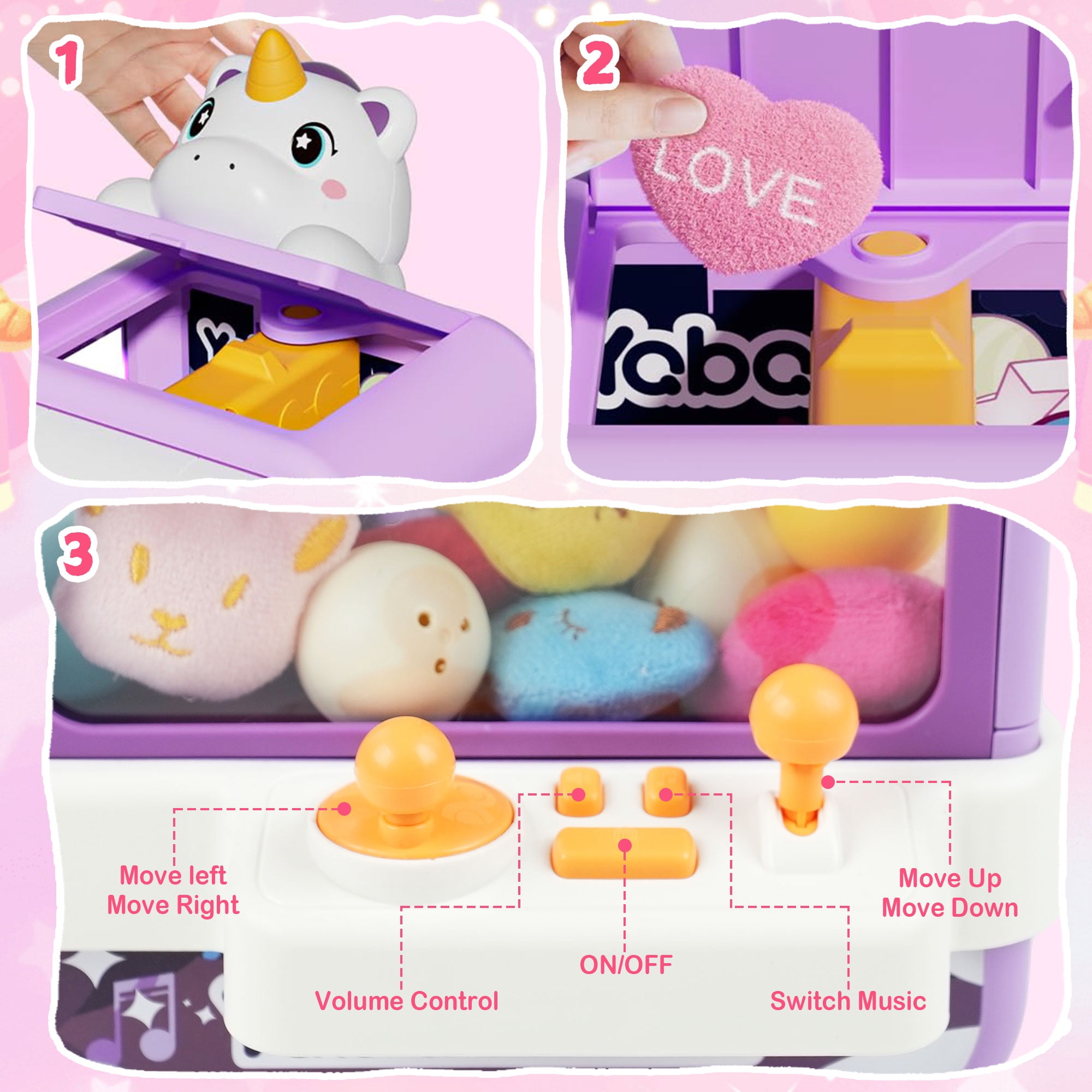 JBeeCtrl Claw Machine for Kids Mini Vending Machine Unicorn Toys for Girls 3-8 Candy Prize Dispenser Electronic Arcade Game Toy for Party Christmas Birthday Gifts