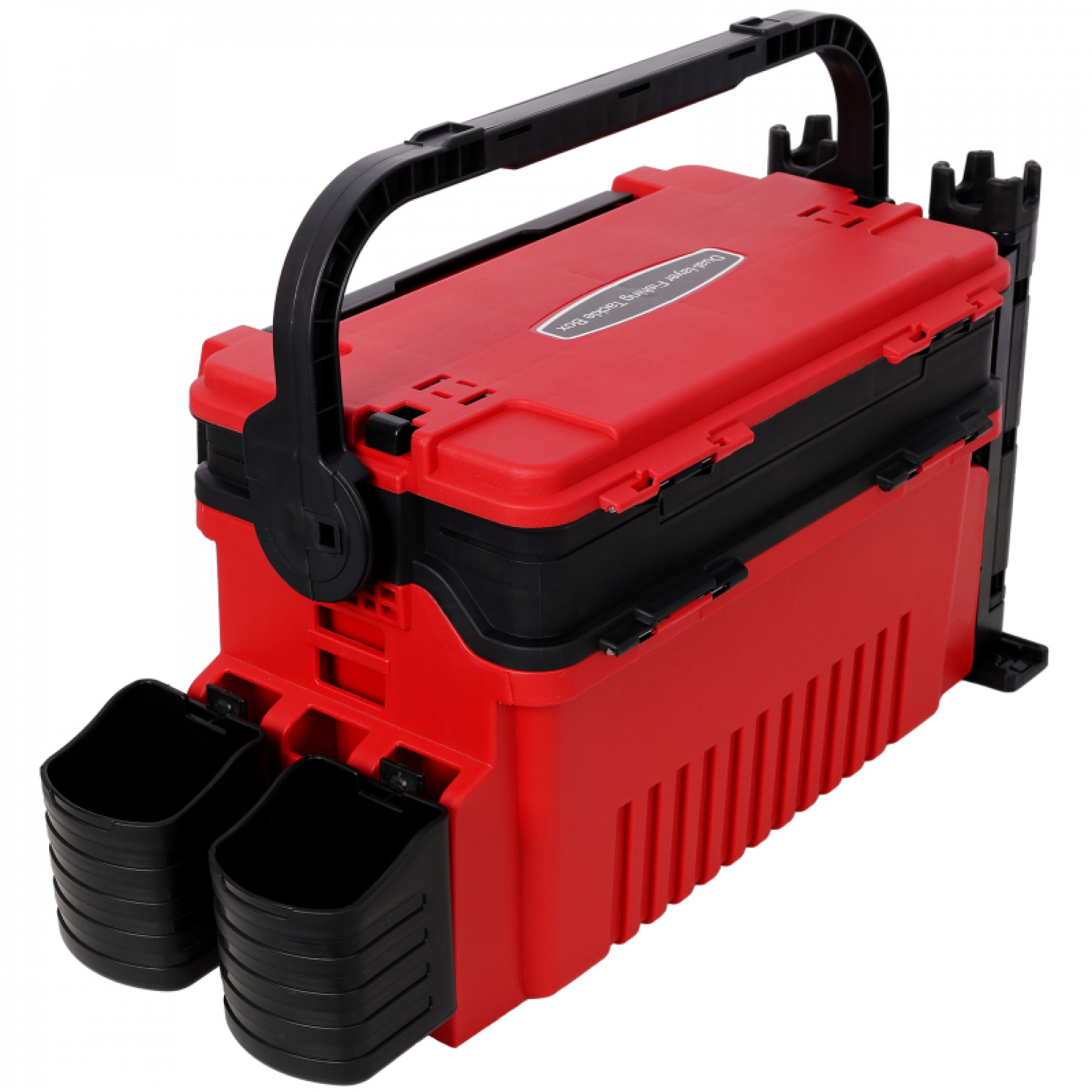 Dual-layer Fishing Tackle Box,Tackle Box Organizer Fishing Box Large,With 2pcs Rod Holder,2pcs Cup Holder,1pc Carring Strap,Red