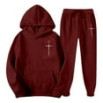 thumbnail image 3 of VBTAPA Men's 2 Piece Outfits Cross Graphic Print Long Sleeve Pocket Hoodie Sweatshirt and Sweatpants Tracksuit Set Wine M, 3 of 6