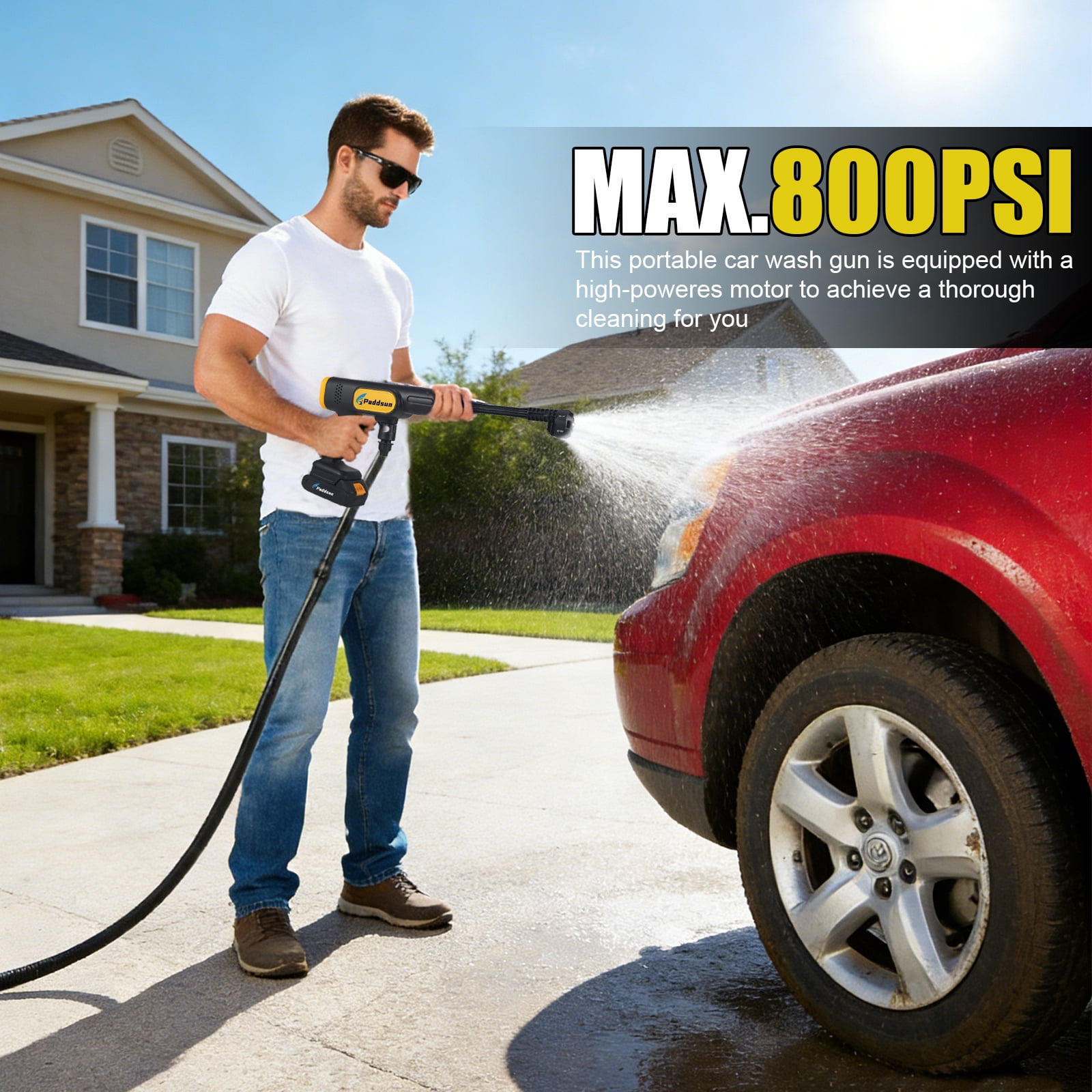 Paddsun Cordless Pressure Washer,  870PSI 21V Portable Pressure Washer 6-in-1 Nozzle Handheld Car Washer Power Cleaner for Car Patio Floor