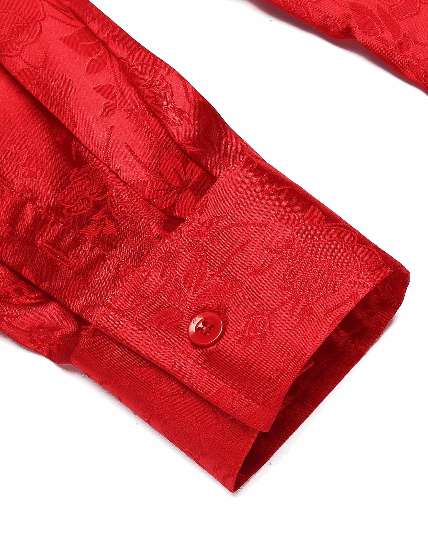 COOFANDY Mens Silk Shirts Long Sleeve Dress Shirts Prom Wedding Party Button Down Shirts,Wine red Medium