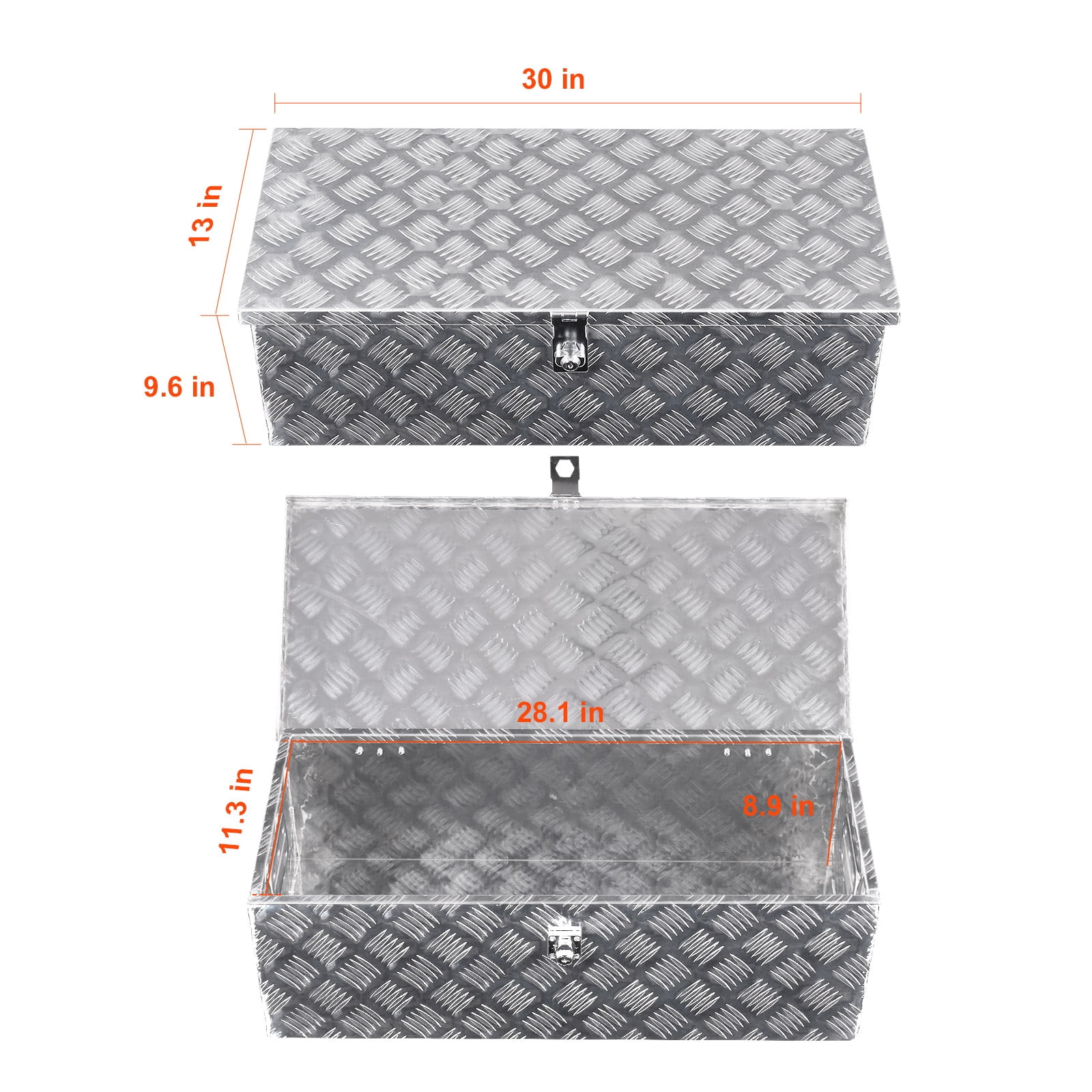VEVOR Heavy Duty Aluminum Truck Bed Tool Box, Stripes Plated Tool Box with Side Handle and Lock Keys, Storage Toolbox Chest Organizer for Trailer, Pickup, Truck Bed, RV, 30"x13"x9.6", Silver