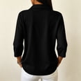 thumbnail image 4 of Womens 3/4 Sleeve Button Down Collared Polo Shirts Vintage Casual Business Everyday Tops Black M, 4 of 9