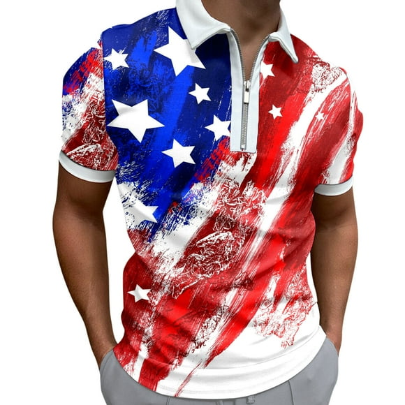 outfmvch polo shirts for men male summer american flag printed t shirt turn down collar short sleeve t shirt womens tops red