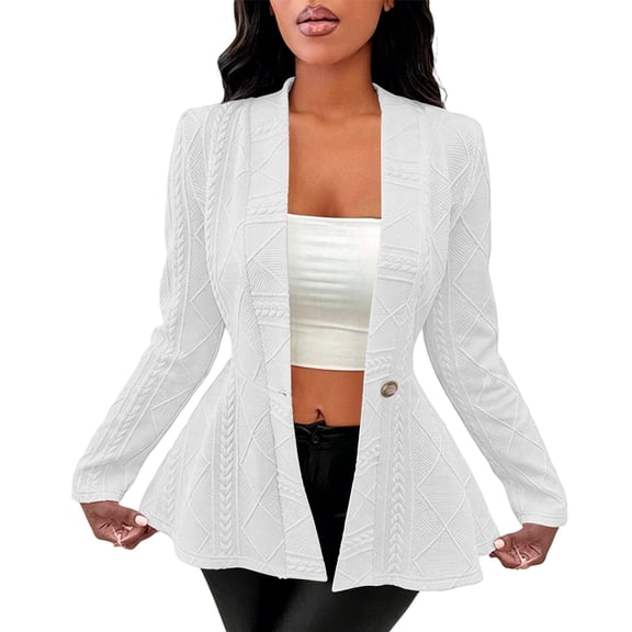 Ynynloco Women's Textured Button Down Blazer Single Button Flared Peplum V Neck Ruffle Hem Jacket