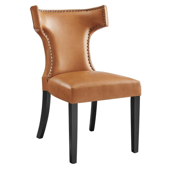 Maklaine Contemporary Solid Wood and Vegan Leather Dining Chair in Tan