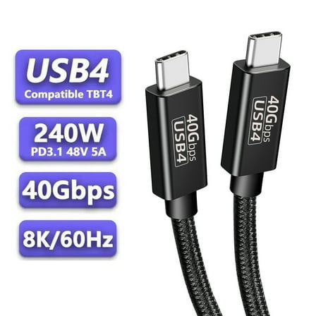 AUBEAMTO 8K USB 4 Cable, USB C 40Gbps Data Transfer 240W Charger 8K@60Hz Dual 4K Monitor Display Short Cord Compatible with Thunderbolt 4 3 MacBook Pro M2 iPad External SSD Game Drive eGPU Hub, 3.3ft