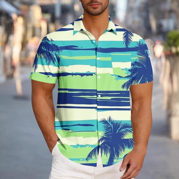 VBTAPA Funky Hawaiian Shirt for Men Big and Tall Casual Aloha Button Down Shirts Tropical Summer Beach Vacation Tops Limited Time Sales Blue M