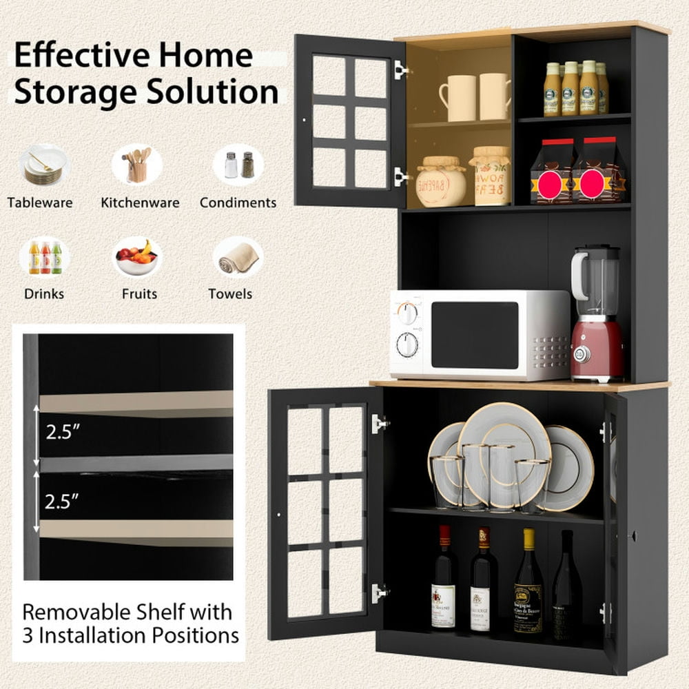 Finihen Kitchen Storage Cabinet, Buffet Sideboard, 72 Inch Freestanding Pantry Cabinet with Hutch and Adjustable Shelf, for Dining Room, Kitchen, Living Room, Black Finihen Kitchen Storage Cabinet, Buffet Sideboard, 72 Inch Freestanding Pantry Cabinet with Hutch and Adjustable Shelf, for Dining Room, Kitchen, Living Room, Black