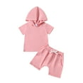thumbnail image 2 of YWDJ Summer Sets Girls Boys 2 Piece Outfits Kids 0-3 T Short Sleeve Hoodie Shorts Fashion Clothes Pink 2 T, 2 of 8
