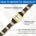 thumbnail image 2 of Wollet Stainless Steel Black Carbon Fiber Bracelet For Men, Crucifix Christian Religious Gift, Gold, 2 of 5