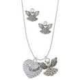 thumbnail image 1 of Delight Jewelry Silvertone Little Sister on AB Crystal Heart Silver tone Guardian Angel Charm Necklace and Stud Earrings, 1 of 4