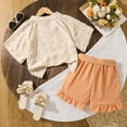 thumbnail image 4 of TOOYOU Girls Summer Outfit Sets Casual Outfit – V Neck T Shirt Shorts Set Breathable Playwear For Tweens Trendy Solid Color Matching Clothes Girls School Uniform Sets Size 9-10 Years Beige, 4 of 9