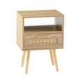thumbnail image 6 of Bellemave Modern Nightstand with Storage Sofa Side Table with Drawer and Shelf Wooden End Table with Rattan Door and Solid Wood Legs for Bedroom Living Room, Natural Brown, 6 of 10