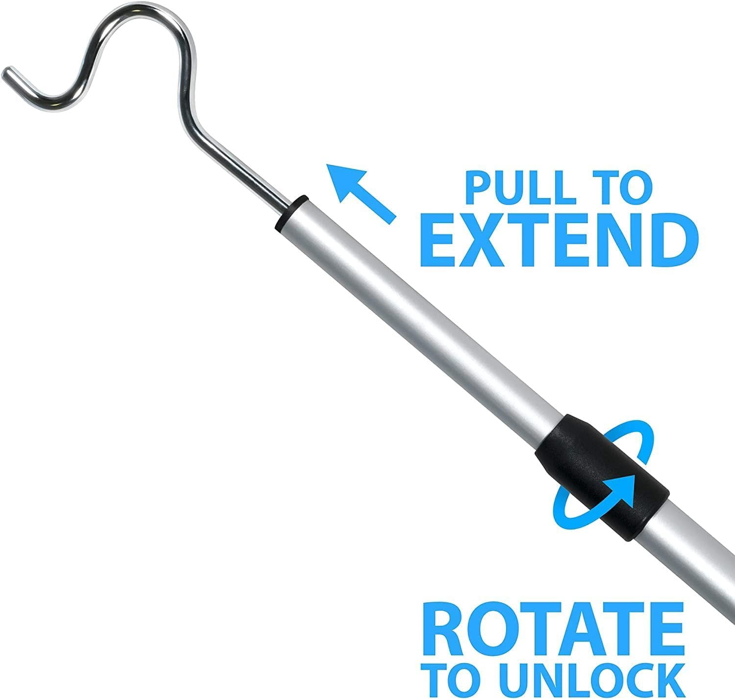 J&V TEXTILES hepherds Aluminium Pole with a 2.75-Inch Hook and Cushioned Handle, Lightweight, Extendable from 36 to 62-Inch, Silver