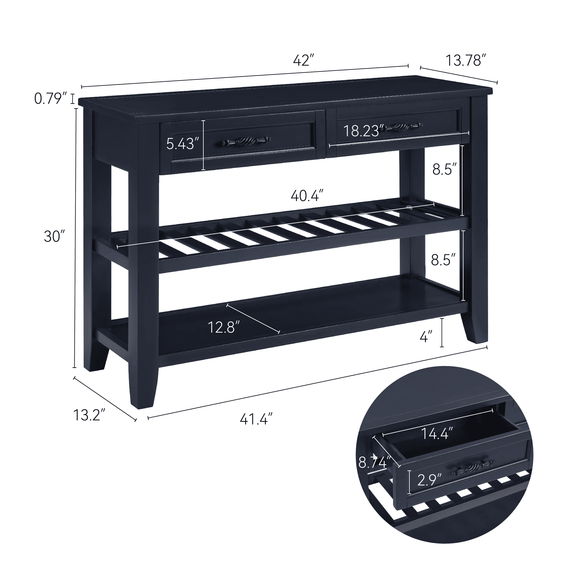 Aukfa Narrow Console Table with Storage Drawer, Entryway Table, Sofa Table for Living Room, Navy