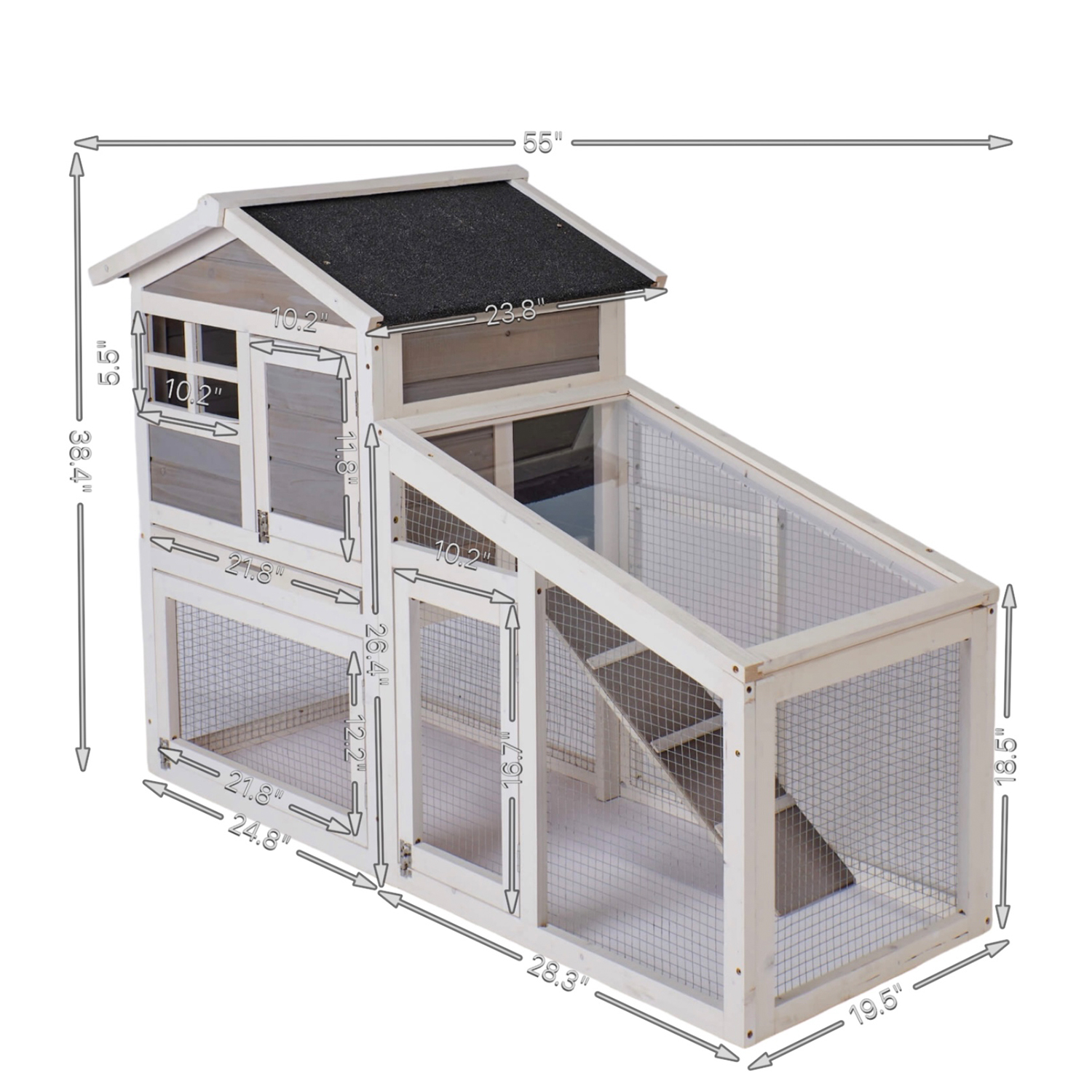 Kadyn Rabbit Hutch Indoor Outdoor, Wooden Chicken Coop for Backyard Garden, Bunny Cage Hen House with Run, Ventilation Door, Removable Tray, (Gray) Kadyn Rabbit Hutch Indoor Outdoor, Wooden Chicken Coop for Backyard Garden, Bunny Cage Hen House with Run, Ventilation Door, Removable Tray, (Gray)