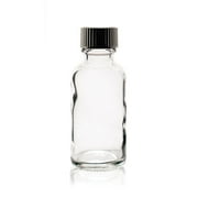 1 oz (30ml) CLEAR Boston Round Glass Bottle - w/Poly Seal Cone Cap - pack of 6