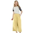 thumbnail image 5 of Miluxas Girl's Wide Leg Pants High Waisted Flowy Pants Lounge Loose Casual Work Pants Trousers Pockets Yellow 13 Years, 5 of 9