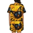 thumbnail image 6 of Uemuo Butterfly On Sunflower Pattern Women's Short-Sleeved Pajama, Button-Front Loungewear, 2-Piece Summer Sleepwear, Elastic Drawstring Shorts-X-Large, 6 of 7