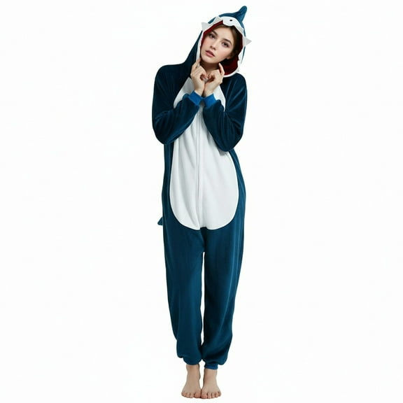 Women's Adult Cartoon Fleece Onesie Pajamas - Hooded Footed Union Suit Sleepwear, Soft Plush Cute One-Piece Homewear for Parties