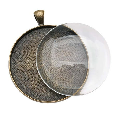 - Antique Brass Color Round Bezel With Glass Round Cabochon 38mm - Pendant Set