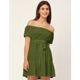 thumbnail image 2 of Moomaya Off Shoulder Solid Rayon Gathered Dress - Women's Trendy Casual Dress, 2 of 9