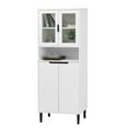 thumbnail image 3 of Resenkos Tall Storage Show Cabinet with 2 Glass Display Door & 2 Doors, Tall Kitchen Pantry Cabinet with Gold Handles, Modern Cabinet Freestanding for Bathroom, Dining Living Room, White, 3 of 6