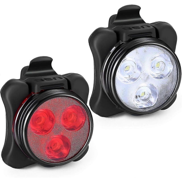 Juego de luces de bicicleta recargables por USB, luz delantera y trasera LED, 4 modos de luz, resistente al agua IPX4 (negro, blanco y rojo) (2 unidades)