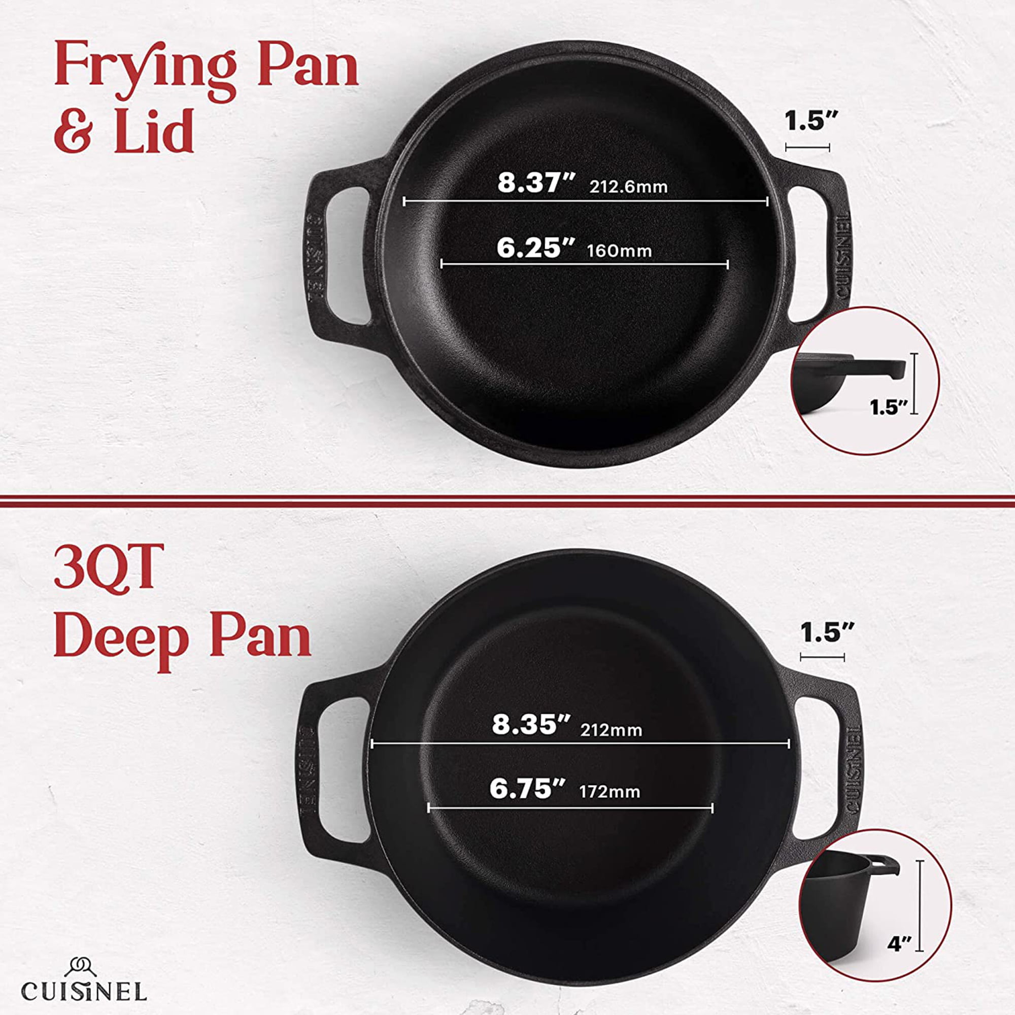  Cuisinel Cast Iron Skillet + Lid - 2-In-1 Multi Cooker - Deep  Pot + Frying Pan - 3-Qt Dutch Oven - Pre-Seasoned Oven Safe Cookware -  Indoor/Outdoor - Grill, Stovetop, Induction
