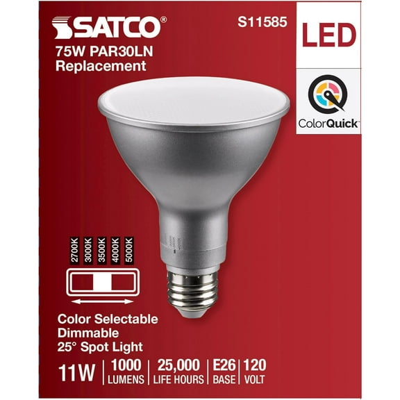 Satco - Accessory - 11W PAR30LN CCT Selectable LED Medium Base 25 Degree Beam