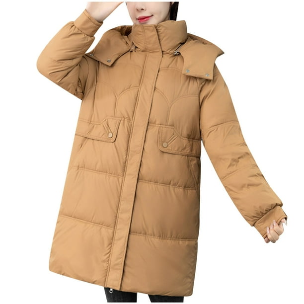 Chaqueta de invierno de algodón para mujer, con capucha, manga larga, informal, con bolsillos laterales y capucha.