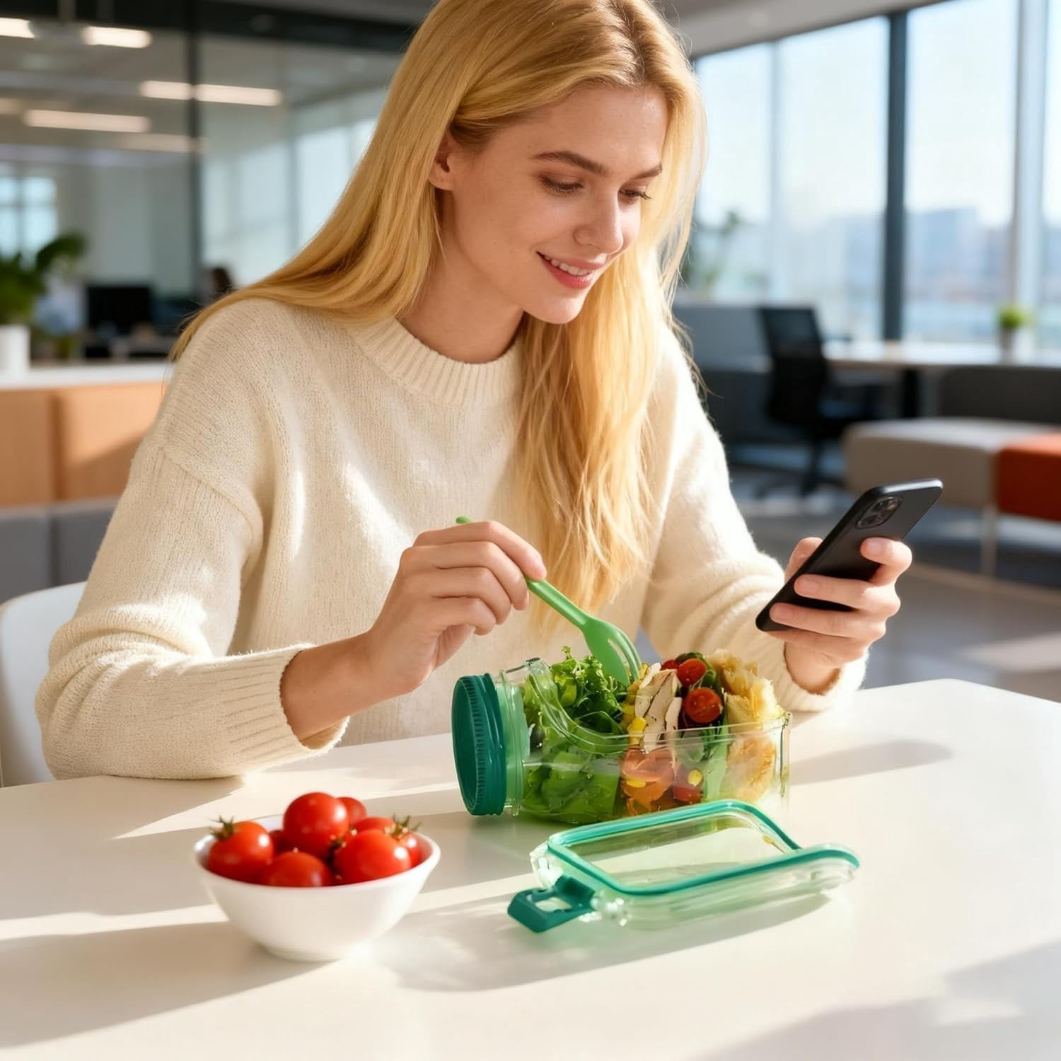 Salade Pod Mason Jar Met Zijopening - Draagbare Saladecontainer Met Dressing Kom