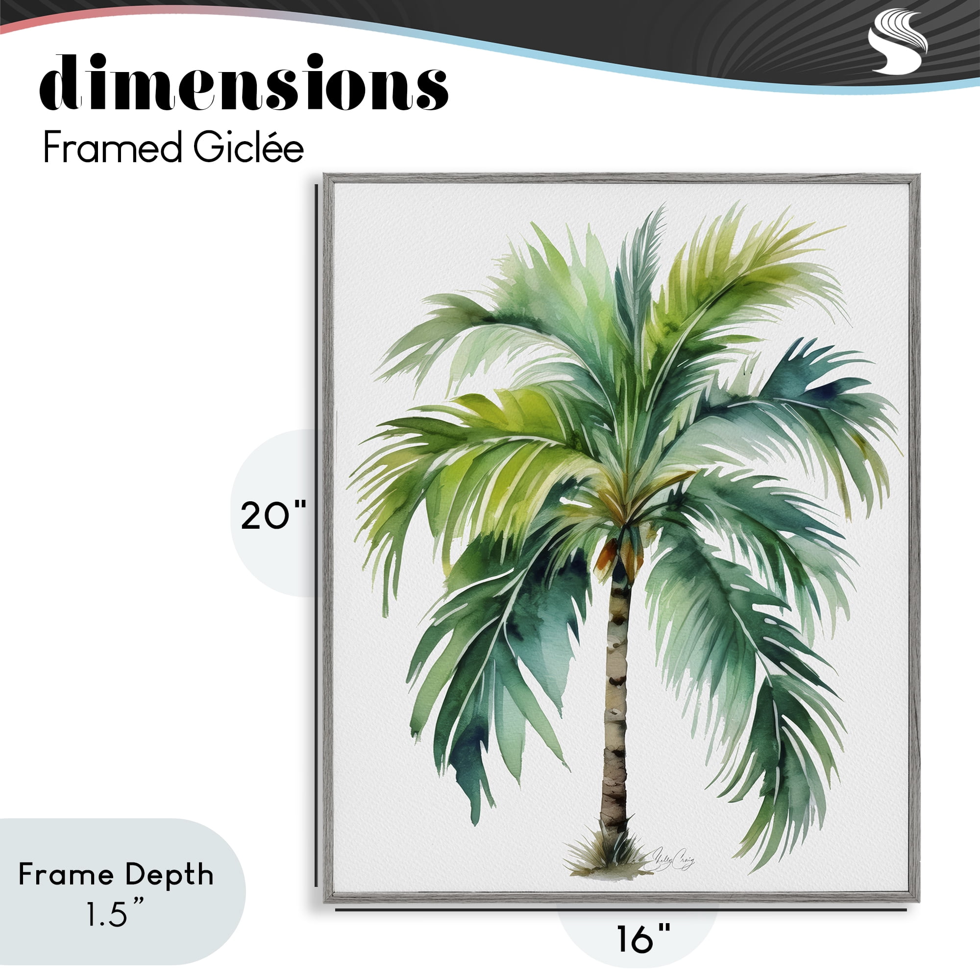 Stupell Industries Lagoon Majesty Palm Gray Framed Giclee Art, design by Shelly Craig