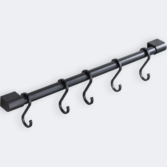 Kitchen Rail with Hooks, Pan and Pot Hangers for Kitchen Wall Mount, Kitchen Utensil Rack with Removable S Hook, Aluminum (17.3inch_Black_5Hooks)