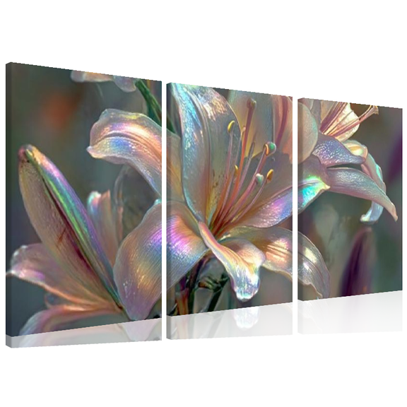Framed 3 pieces of canvas wall art ready to hang gifts, Rainbow Lily digital painting wall art print poster wall painting to decorate home decor