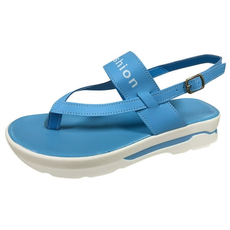 

CBGELRT Wedges Sandals For Women Solid Open Toe Buckle Ankle Strap Platform Sandals Heeled Flip Flops Summer Beach Shoes (Blue 39)
