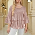 thumbnail image 2 of Busydd Womens Tops Fashion Glittery 3/4 Length Sleeve T Shirts for Women Casual Solid Color Round Neck Pleated Tiered Womens T Shirts S, 2 of 9