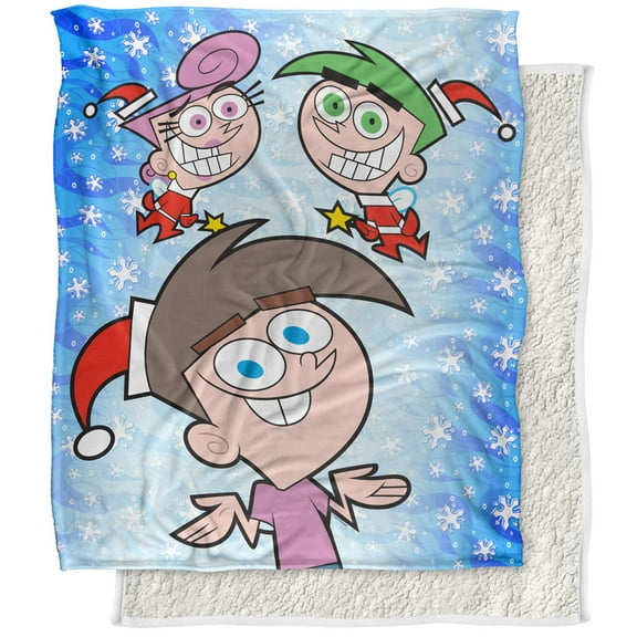 Fairly OddParents Blanket, 50'x60' Merry Fairy Timmy Wanda Cosmo Silky Touch Sherpa Back Super Soft Throw Blanket