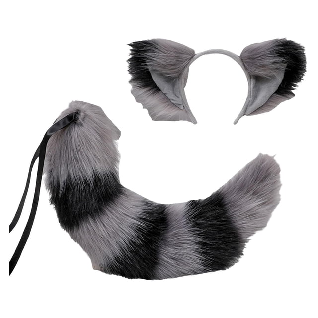 Accesorios de disfraz de cosplay Hugo Traje de juego de cosplay Cola de zorro Gris negro