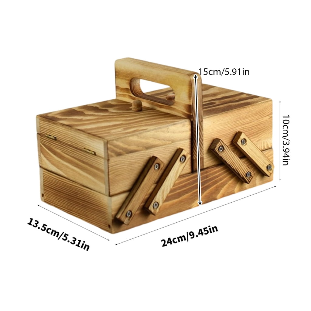 Folding Sewing Storage Box Wood Sewing Accessory Organizers Knitting Supply Case