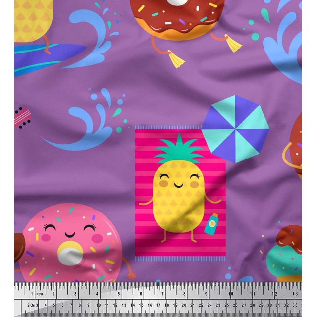 Soimoi Purple Velvet Fabric Beech & Fun Party Print Fabric by the Yard 58 Inch Wide