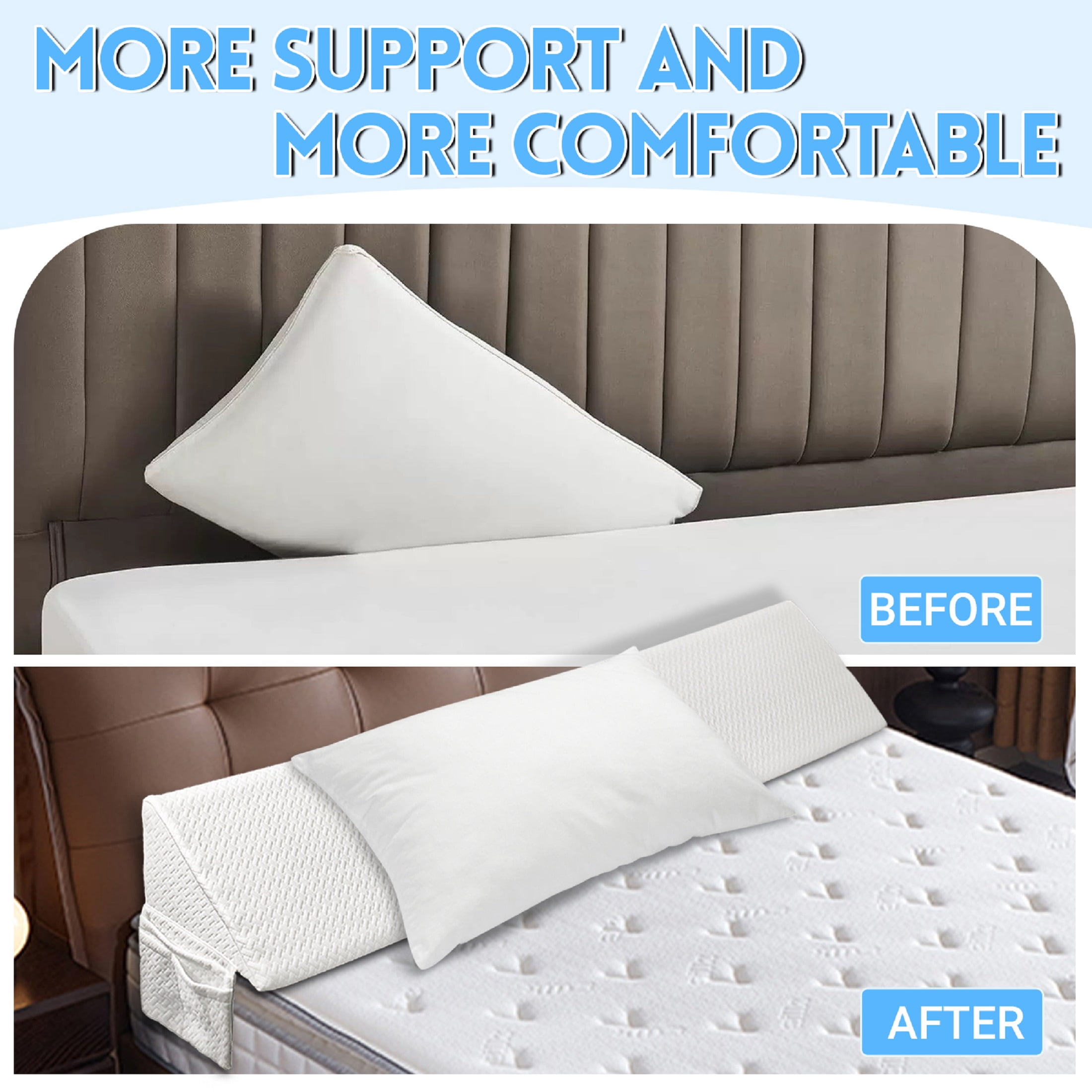 Bed Wedge Pillow - Headboard Pillow Fill The Gap 0-8" Between Headboard and Mattress, White, M