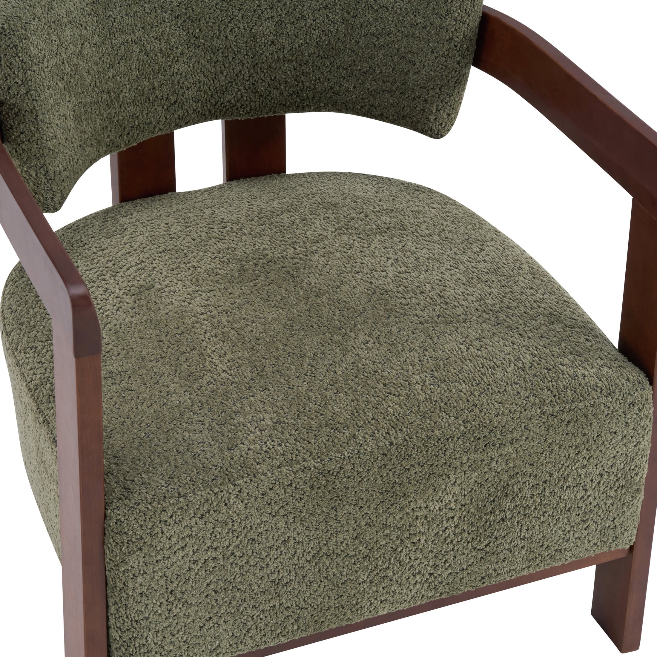 Christopher Knight Home Mid-Century Modern Boucle Upholstered Accent Arm Chair, Wood Frame, Olive Green